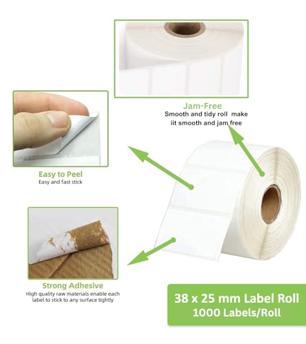 Image of True-Ally 3pcs 38x25 Direct Thermal Barcode Label - 1.5 x 1 inch - 38mm x 25mm - 1 Ups - 1000 Labels /Roll - White Self Adhesive Sticker for Printing Barcoding (3 Rolls Per Pack (3000 Labels))