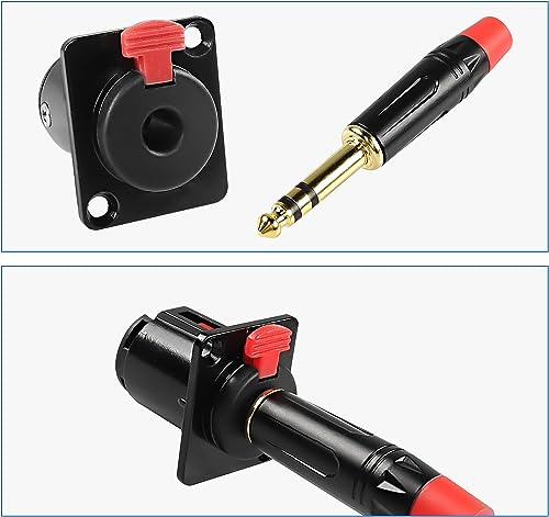 XMSJSIY 1/4" 6.35mm Stereo Socket Audio Jack Adapter Connector 6.35mm TS/TRS Female Socket Panel Mount with Locking Style D Series Size for Microphone Speaker Amplifier Mixer -2 Pack - Image 4