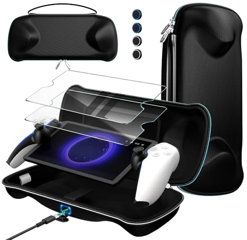 Image of ivoler 7 in 1 Carrying Case for PlayStation Portal ,Charging Inside Port Carrying Case & 2 Pcs Screen Protectors +4 Thumb Grips,Portable Travel Handbag for PS5 Portal Console Accessories Bundle,Black