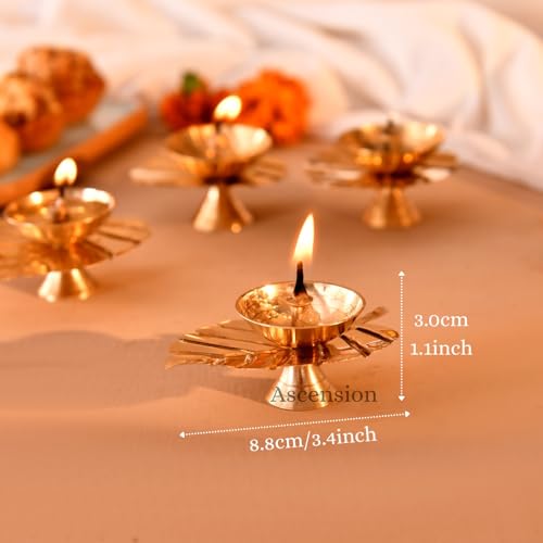 Image of Ascension Handcrafted Pack of 4 Metal Diya Decorative Leaf Shaped Lamp for Pooja Room aarti Temple mandir Diwali Decoration Gifting Housewarming Living Room Hall Festive Gift Item Home & Office Decor