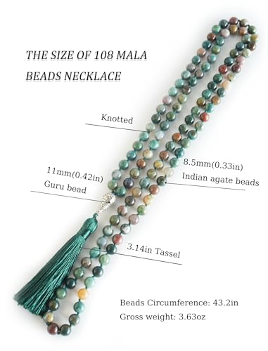 FISYOURS Mala Beads 108 Handmade Necklace, Indian Agate with Alloy Guru Bead and Tassel,43.2 Inches for Prayer,Meditation,Yoga — view 3