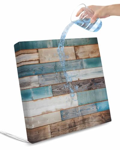 Hokiten Teal Brown Farmhouse Outdoor Cushion Chair Cover Set of 2 - Waterproof Couch Seat Covers, Vintage Retro Wooden Patio Furniture Protector Cushions Slipcovers for Sofa/RV, 24