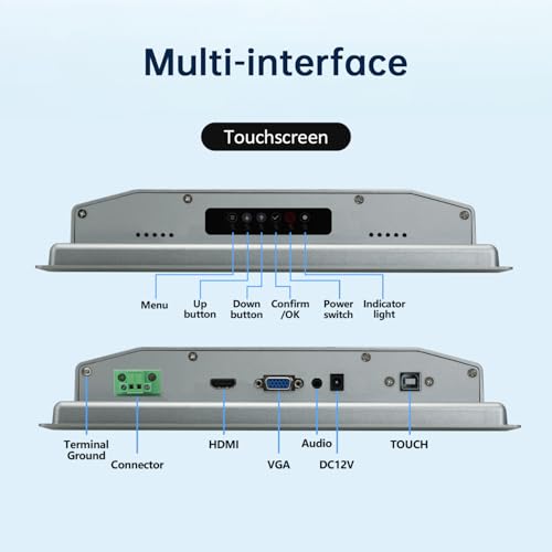 Image of 10.4-Inch Industrial Touch Screen Monitor, Ratio 4:3 Embedded PCAP Touchscreen Monitors | 10-Point Touch | No Drive, Plug and Play | IP65 Front | HD-MI VGA USB Port