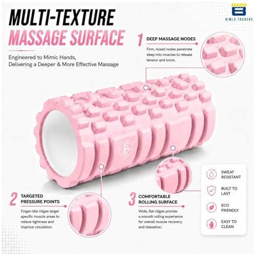 Image of Btag Foam Roller for Gym & Home Workout - Deep Tissue Muscle Massager for Back Pain, Neck & Knee Relief | Yoga, Stretching & Recovery Tool 33 cm (Pink)