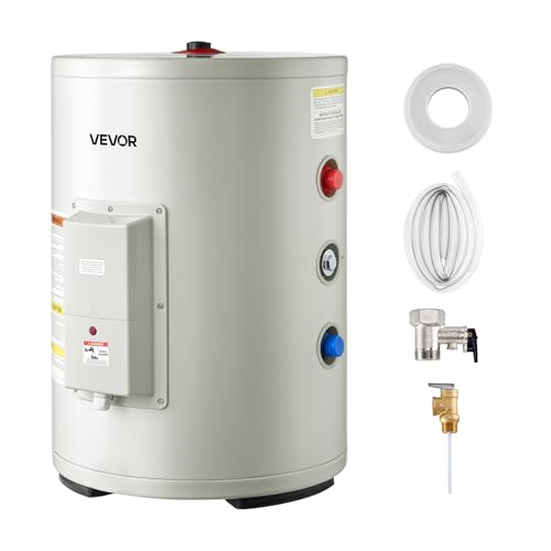 VEVOR Electric Tank Water Heater, 12 Gallon, 1600W Point-of-Use Hot Water Heater with LED Display, Knob Control, Side Outlet, 120V Storage Design with T&P Valve for Small Apartments & Studios, Gray