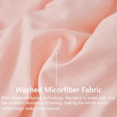 Perfemet PMF001 Pink Blush Ruffle Comforter Set Twin Size 3 Pieces Farmhouse Boho Bedding Sets For Girls Washed Microfiber Multi Layers Ruffled Kids Bed Sets thumb #7