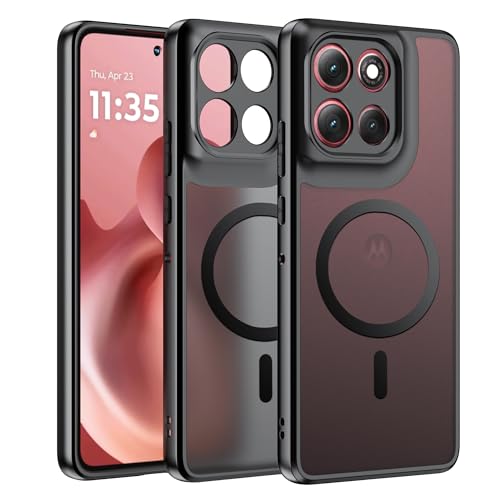 Effcotuo Funda Magnética para Motorola Moto G86 5G Case Compatible con MagSafe, Carcasa Respaldo Translúcida Mate Slim Antigolpes Cover (Negro)