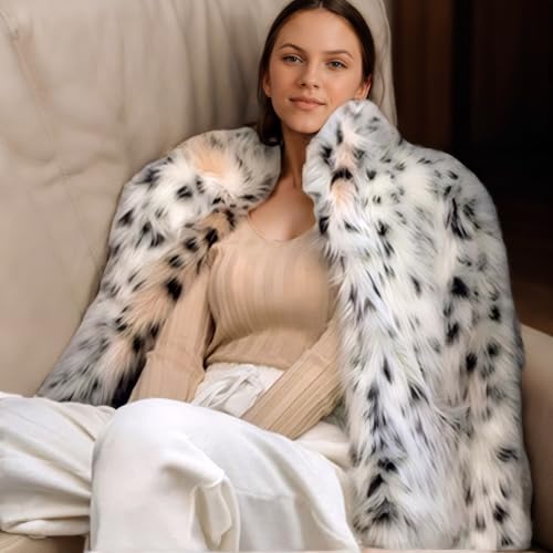 DJBM Women Artificial Fur Lapel Coat Deluxe Furry Leopard Opening Jacket Warm Sexy Dressy for Evening Nightclub4