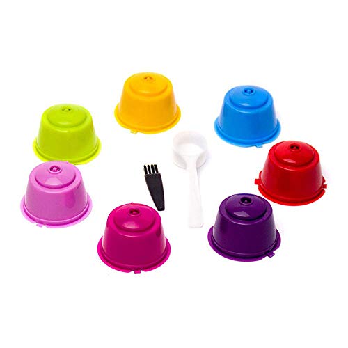 AUOKER Auker cápsulas de café Reutilizables rellenables para Nescafe Dolce Gusto, 7 Unidades de Tazas de Colores con Cuchara y Cepillo, Compatible con Todos los Dolce Gusto, Circolor, Genio, Melody