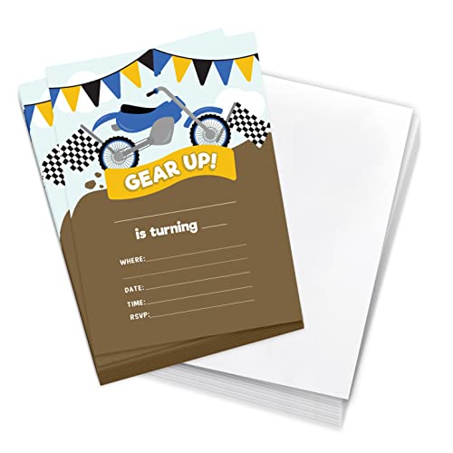 Desert Cactus Motorcycle Happy Birthday Invitations Style 2 Invite Cards (10 Count) With Envelopes Boys Girls Kids Party (10ct)