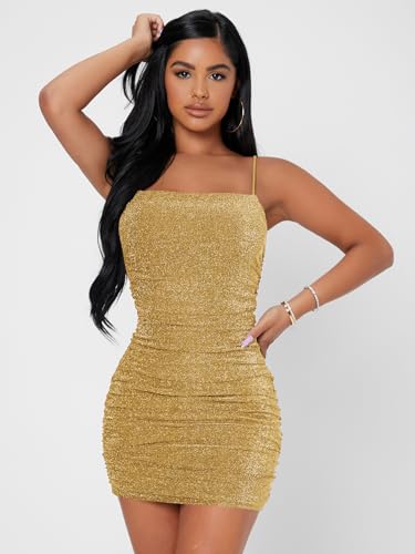 Image of Floerns Women's Glitter Sleeveless Ruched Party Clubwear Bodycon Mini Dress