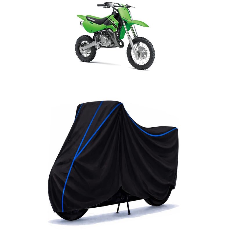 Image of KX112 Bike Cover Water Resistant Universal Motorcycle Rain | Heavy Duty UV Protection, Dust, Scratch Indoor Outdoor All Weather with Black Blue Piping Elastic