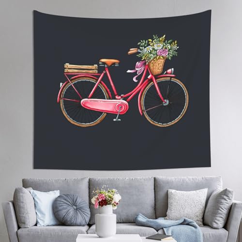 Tapisserie vélo rouge rétro 152x130 cm pour décoration murale de salon