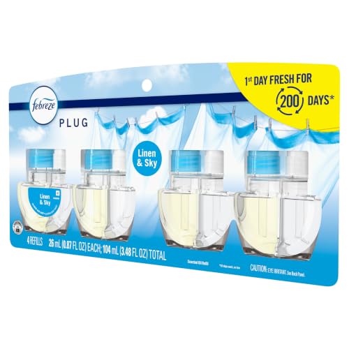 Febreze Plug in Air Freshener, Odor-Fighting Scented Oil Refill, Air Fresheners for Home and Bathroom and Kitchen, Long Lasting for Strong Odors, Linen & Sky Scent, 0.87oz Refills, 4 Count - image 8