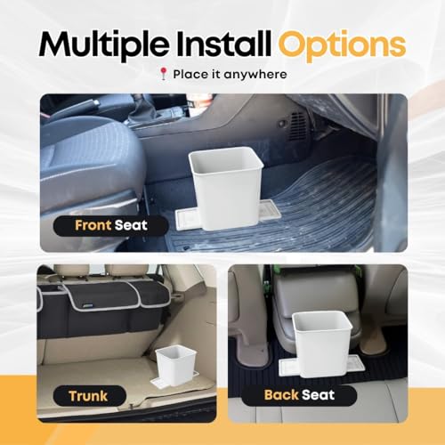 Image of Car Trash Can with Stability Wings - Leakproof Portable Garbage Bin for Fabric & Rubber Mats - Compact Durable Plastic Auto Organizer for Cars, SUVs, Trucks (White, Small)