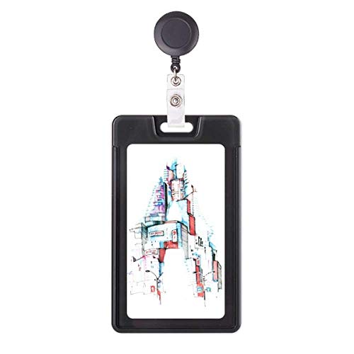 Funda retráctil para tarjetas con diseño de acuarela de edificio moderno urbano