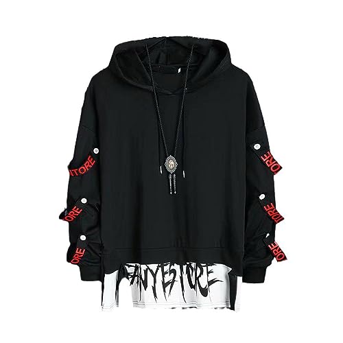 Xingfenly Spring Men' Sweatshirt Casual Black Gothic Darkwear Hoodies Tops Techwear Hip Hop Patchwork Streetwear Men