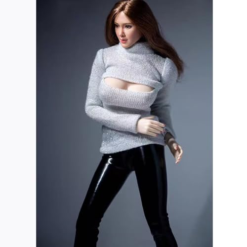 Pull moulant extensible gris 1/6 vêtement femme figurine JO TBL - 2