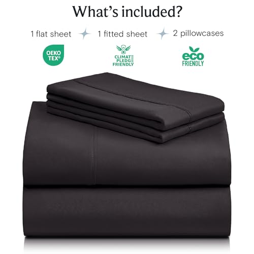 Image of LuxClub 4 PC Full Sheet Set, Breathable Luxury Bed Sheets, Deep Pockets 18 inch Wrinkle Free Cooling Bed Sheets Machine Washable Hotel Bedding Silky Soft - Black Full