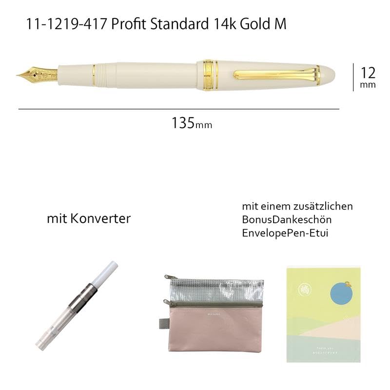 Generisch Sailor Profit Standard Fountain Pen Medium Nib Ivory 11-1219-417, z konwerterem + bonus: piórnik i japońska koperta.
