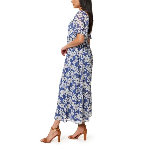 Image of WallFlower Women's Eliza Pleated Bodice Puff Sleeve Chiffon Maxi Dress