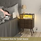 JOONEE Nightstand with Charging Station and LED Lights,Modern Bedside Table with 2 Storage Drawer and Open Wood Shelf, for Bedroom and Small Spaces,Night Stand with Solid Wood Legs,Walnut Brown - Image 4