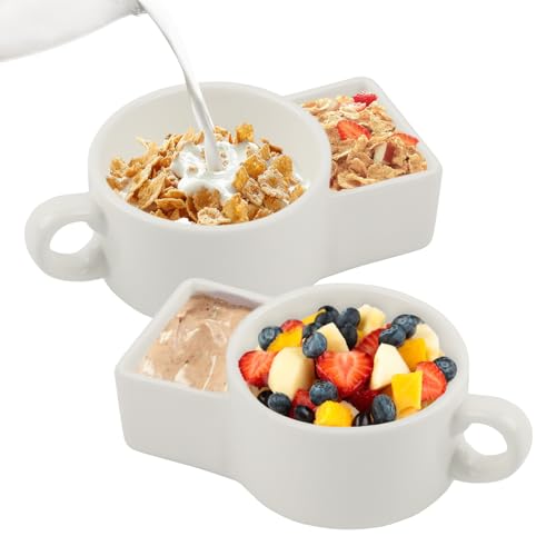 KAYCROWN 2 Pack Ceramic Soup and Cracker Mug or Cereal Bowl, Anti-Soggy Cereal Bowl, Microwave Safe, Soup and Side/Cracker Bowls Sets for Breakfast, Chip, Veggies, Dip Bowls for Parties
