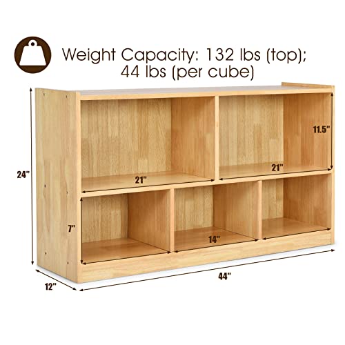 Tangkula Wood Storage Cube Bookcase, 2 Tier 5 Cube Open Shelf Storage Cabinet, Multipurpose Bookshelf, Display Cabinet Shelf For Living Room, Bedroom, Hallway, Kid's Playroom, Reading Nook (Yellow) #TOP2