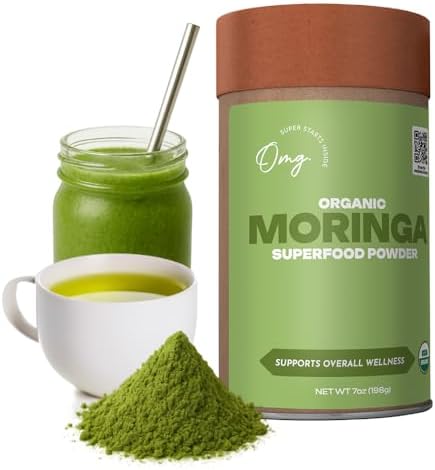 OMG! Superfoods Pure and Organic Moringa Powder – USDA Certified Moringa Oleifera, Great Source of Calcium, Iron, Vitamins A & E – 7 Oz (1 Pack)
