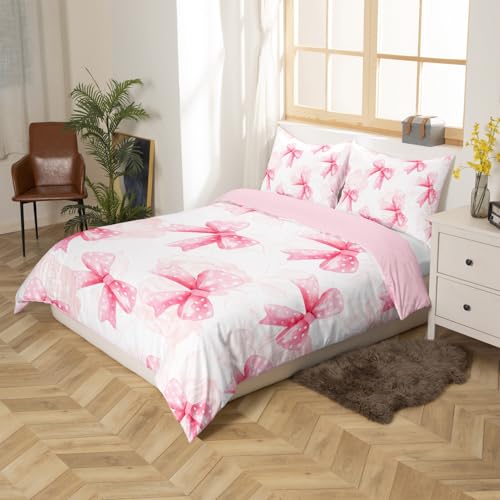 Homemissing Pink Bow Duvet Cover Set Single Size Bedding For Kids Adults Girls Teens Dreamy Princess Style Bedding Set Kawaii Bowknot Comforter Cover with 1 Pillowcase Room Decor Bow Bed Sets - Image 3