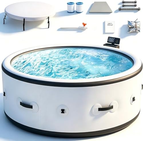 Inflatable Hot Tub, 81.1” in Diameter, 80% More Energy Efficient, Portable Lazy Spa with 1400W Heater & 150 Air Jets Massage System, Fits Small Bathroom & Garden, Includes Insulated Cover & Filter