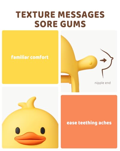 Image of ChooKaChoo 2 Pack Baby Teething Toy for Over 3 Months, Food Grade Silicone Teething Mitten, Anti Dropping Wrist Hand Teethers Baby Chew Toys for Sucking Needs, BPA Free (Duckie)