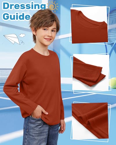 Image of 4 Pack Boys Long Sleeve Waffle Shirts | School Sweaters for Boys, Waffle Knit Thermal Shirts, Crewneck Thermal Casual Tops, Fall, Winter, Kids Clothes for 5-14 Y