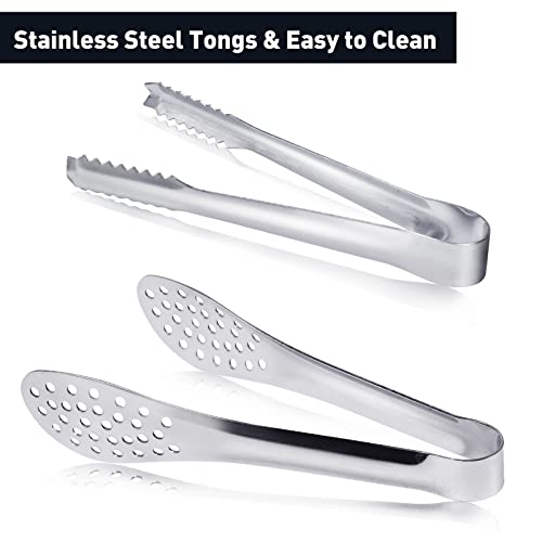 JCREN 12 Pack Mini Tongs - Small Stainless Steel Food Tongs for Serving Appetizers, Tea Party, Coffee, Desserts - 5 inch - Silver