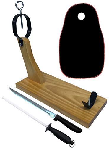 JamonOnline - Supporto per prosciutto + coltello per prosciutto + Chaira + copriprosciutto nero