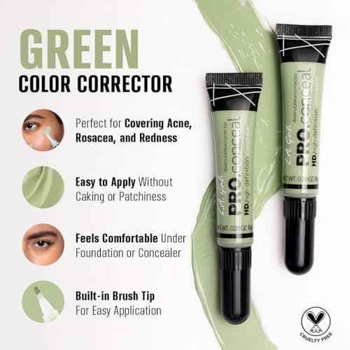 Image of L.A. Girl HD Pro Conceal Multipurpose Green Color Corrector, 8g | Neutralizes Redness, Acne Marks & Blemishes | Lightweight, Blendable & Long-Lasting Formula for Indian Skin Tone