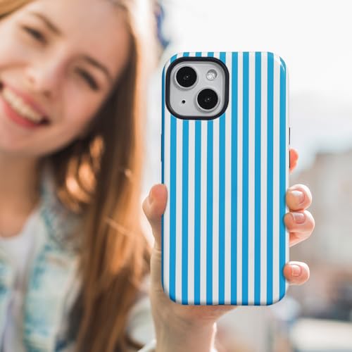 Coque iPhone 15 Plus esthétique bleue à rayures style urbain quotidien