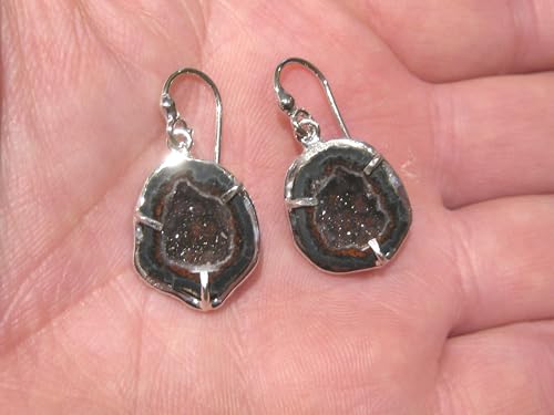 Boucles d'oreilles agate géode argent 925 pendantes et bijoux en pierre naturelle