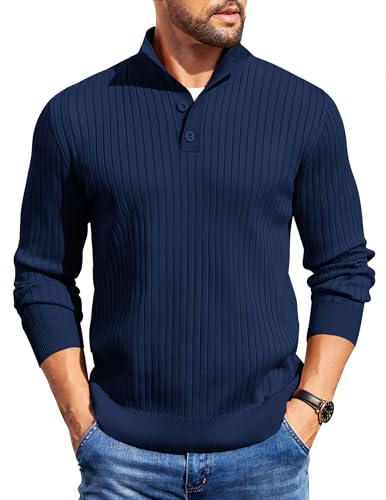 COOFANDY Mens Pullover Sweaters Mock Neck Long Sleeve Sweater Fashion Stand Collar Pullover Casual Dress Pullovers Navy