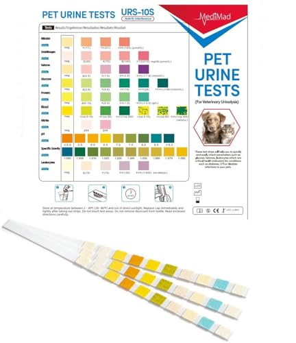 Pet Urine Test Strip Kit, Dog, Cat, Small Animals, pH, Infection, Diabetes, Vet Parameter Sticks, Testing Strips (25 Strips)