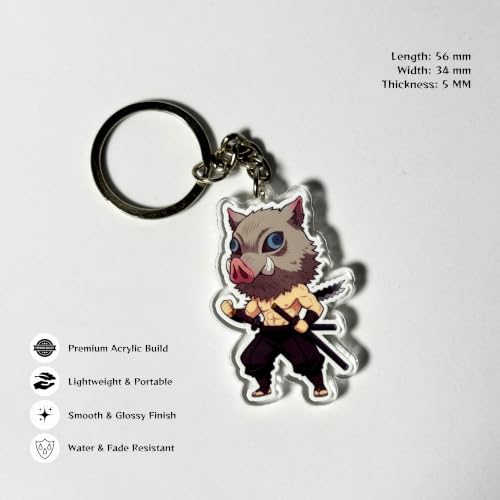 Image of Inosuke Hashibira Chibi Acrylic Keychain | Compatible with Demon Slayer Anime | Cute Anime Charm Keyring for Keys, Bag, Backpack | Otaku Gift