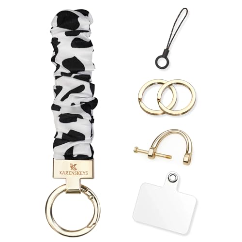 Image of Scrunchie Keychain Wristlet, Key Chain for Car Keys with D Ring, Stretchy Phone Charms with Tether Tab for Women.