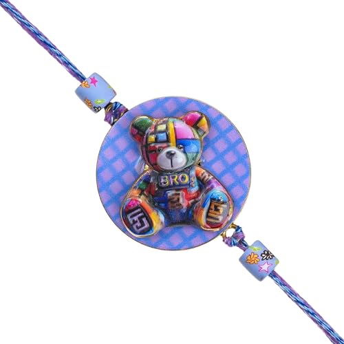 Image of eCraftIndia Teddy Bear Bro Design Rakhi for Kids Girls Boys with Best Bro Ever Fridge Magnet | Raksha Bandhan Fridge Magnet Kids Rakhi for Brother Bhaiya Bhai | Roli Chawal Pack