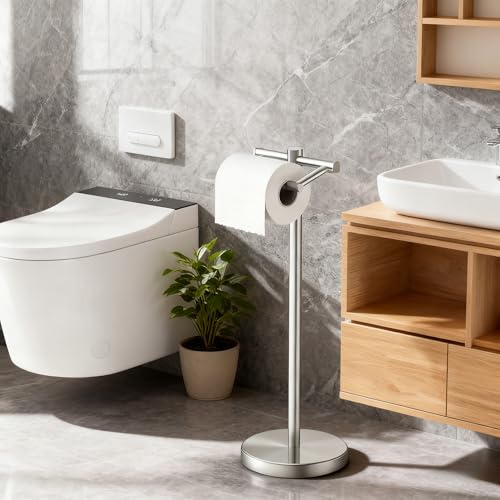 Image of FORIOUS Toilet Paper Holder Wall Mount, Stainless Steel Rustproof Double Post Pivoting Tissue Roll Holder for Bathroom, Commercial Toilet Paper Dispenser Toilet Paper Holder Stand, Brushed Nickel