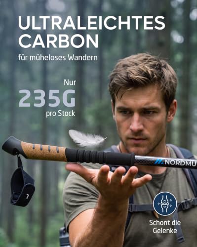 NORDMUT® Wanderstöcke Teleskop aus stabilen Aluminium oder Carbon - Leichte Nordic Walking Stöcke Damen und Herren - Komfortable Korkgriffe… – Ansicht 4