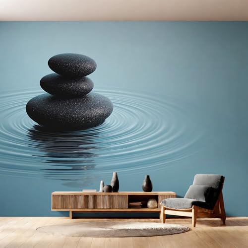 Générique Papier Peint Panoramique Zen Stone, Papier Peint Zen Surface du Lac Fond pour Chambre Wallpaper, Fresque Murale pour Salon Salle Deco Murale,...
