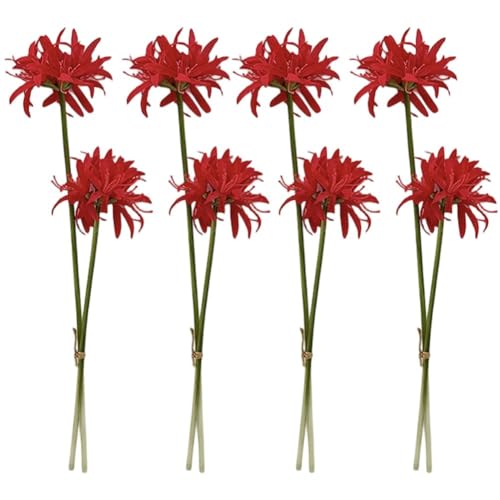 Casiler 4 lâmpadas de lírio aranha vermelho artificiais, flores artificiais Equinox com haste longa para fotografia, decoração de jardim e hotel.