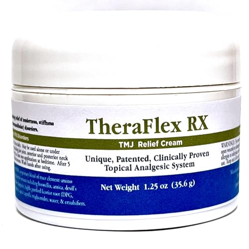 Theraflex RX® TMJ Cream (Doctor Formulated). This is a Patented Topical Cream which Provides Masseter Muscle and temporomandibular Joint Relief (TMJ)