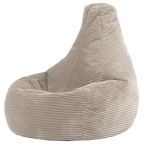 Icon Dalton Sitzsack Kinder, Beige, Flauschiger Cord Stoff, Sitzsack Cord mit Füllung, Bequemer Kinder Gaming Sessel, Kuschelsessel, Lese Sessel, Schlafzimmer, Kinderzimmer, Spielzimmer