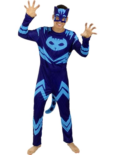 Funidelia | Fantasia de gato - Pj Masks para homem desenhos animados - disfarce para adultos e acessórios divertidos para festas, carnaval e Halloween - tamanho XL - azul